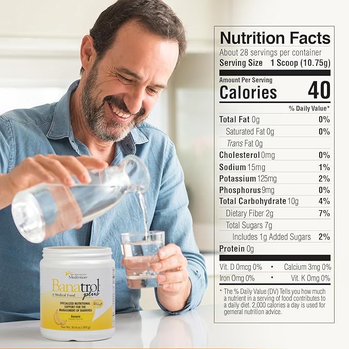 Medtrition Banatrol® Natural Anti-Diarrheal with Prebiotics Relief from Chronic Diarrhea IBS Recurring Diarrhea Clinically Supported Medical Food Non-Constipating 28 Servings (Banana)