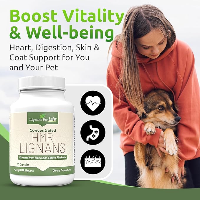 Lignans For Life HMR Lignans for Dogs 40mg - 90 Capsules Vitamin for Healthy Pet | Multivitamin | Wellness Supplement | 2-Pack