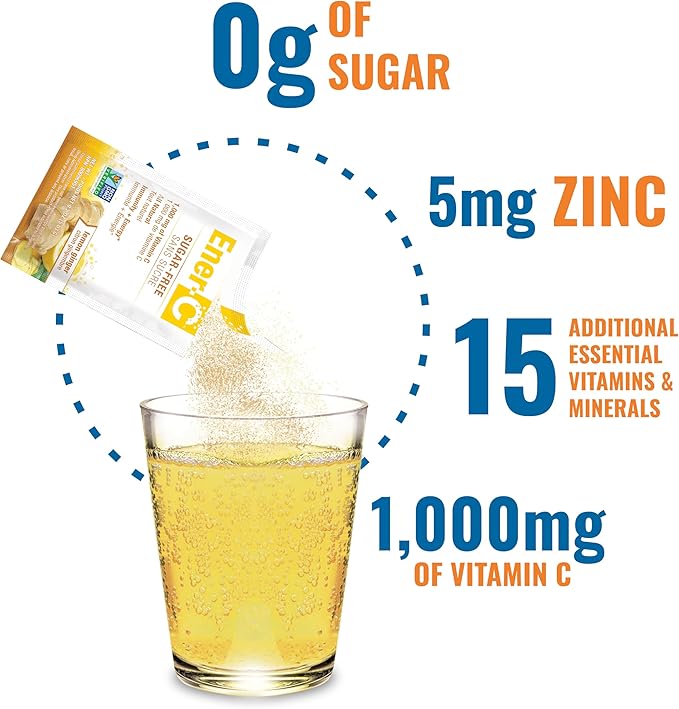 Ener-C Sugar Free Multivitamin Drink Mix - Vitamin Powder for Water Electrolytes Powder No Sugar Hydration Boost Packets Zero Sugar Vitamin C &amp B12 Supplement Liquid Mix - Lemon Ginger 60 Cou