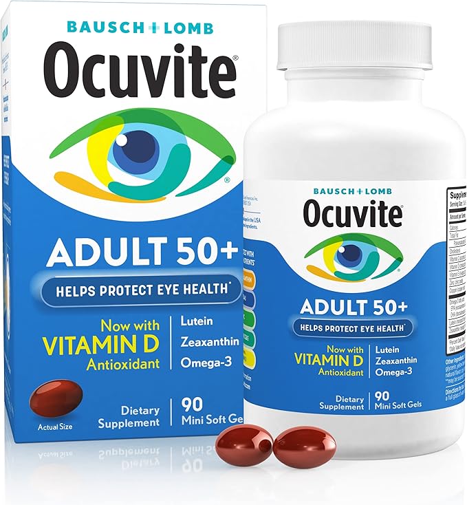 Ocuvite Adult 50+ Eye Health Vitamins and Mineral Supplements with Lutein Zeaxanthin and Omega-3 90 Soft Gels (Pack of 2)