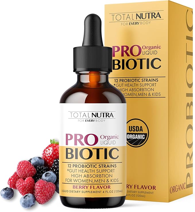 USDA Organic Liquid Probiotic for Kids Women &amp Men Toddler Probiotic Drops with Alfalfa Prebiotic Blend + Acidophilus for Gut Health Vegan Non-GMO Dairy Gluten &amp Sugar Free