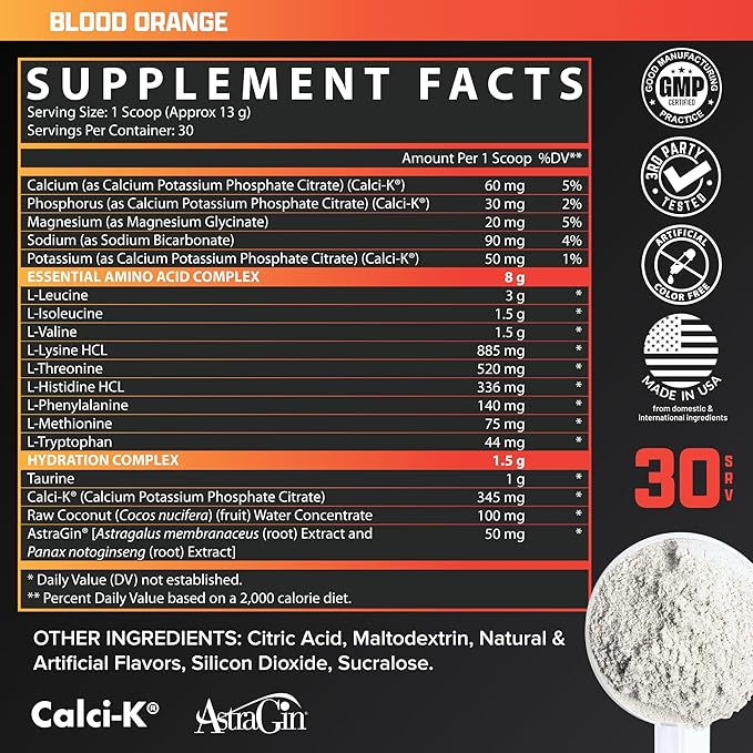 Nutrex Research EAA Hydration | EAAs + BCAAs Powder | Muscle Recovery Strength Muscle Building Endurance | 8G Essential Amino Acids + Electrolytes | Blood Orange Flavor 30 Serving