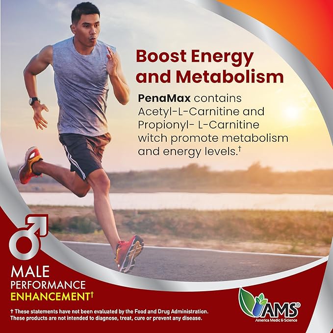 America Medic &amp Science PenaMax Men’s Wellness Supplement – Helps Maintain Energy Levels – with Acetyl-L-Carnitine &amp Propionyl-L-Carnitine – 60 Capsules – Gluten-Free &amp Non-GMO
