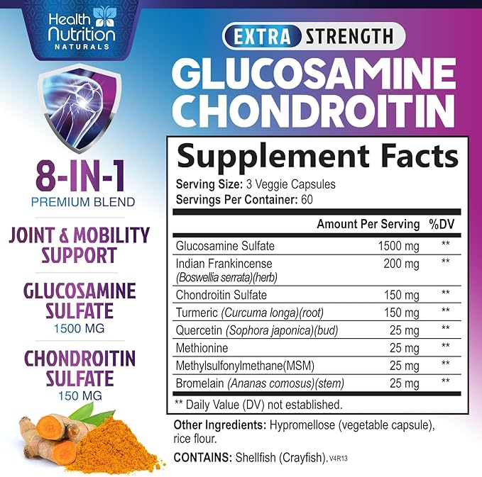 Glucosamine Chondroitin MSM Complex - 3X Strength Joint Support Supplement with Glucosamine Sulfate Turmeric Boswellia - For Cartilage Mobility &amp Flexibility - Bottled in USA - 180 Capsules
