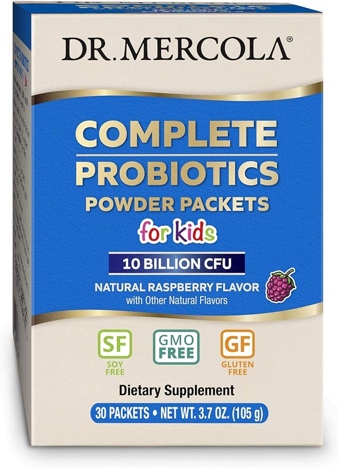 Dr. Mercola Complete Probiotics Powder Packets for Kids - Supports Digestive &amp Immune Health - 10 Strains - with Prebiotics - Non-GMO Gluten-Free &amp Soy-Free - 30 Packets