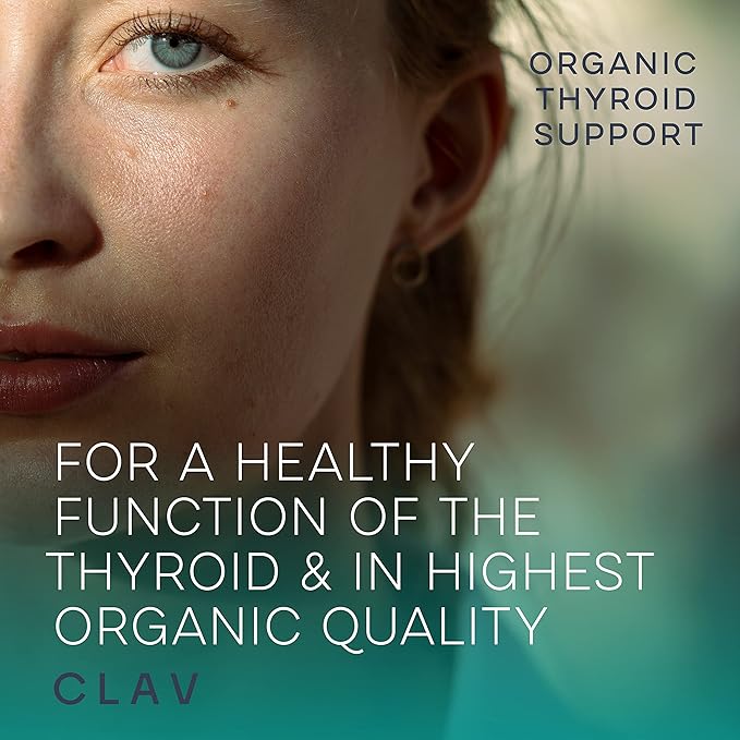 Organic Thyroid Support Supplement with Iodine from Sea Kelp Organic and Selenium from Mustard Seed Extract - 120 Capsules - Natural Thyroid Supplement for Men &amp Women - Vegan and Gluten Free