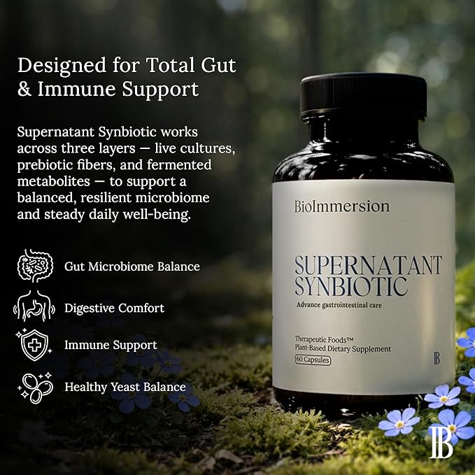 Supernatant Synbiotic - Prebiotic Probiotic Postbiotic - Eases Digestive Discomfort Gut Imbalance &amp Yeast Overgrowth - Immune &amp Microbiome Support for Men and Women - 60 Capsules