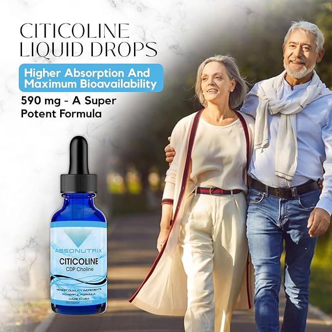 Absonutrix Citicoline 590 mg 4 Oz Bottle 200 Servings Made in USA Quick Absorption Quality Potent Ingredients Non-GMO GMP Certified Cruelty-Free Products