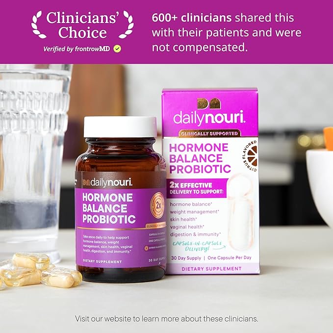 Daily Nouri Hormone Balance Probiotics for Women | Hormone Balance for Women | PMS Hormonal Acne &amp Bloating Support | 7 Clinically Studied Strains + Omega | 60-Day Supply
