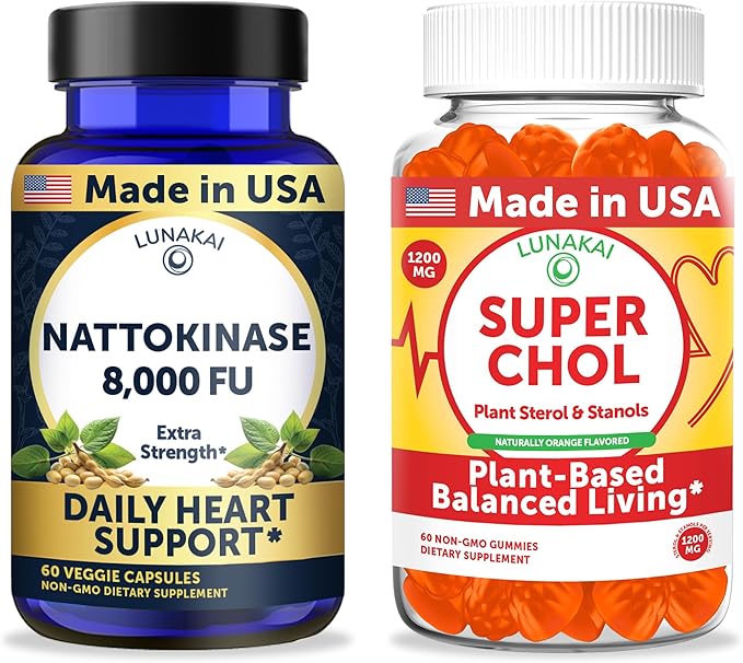 Lunakai USA Made Nattokinase 8000 FU Capsules + Super Chol Gummies Bundle – Non-GMO – 60ct Each