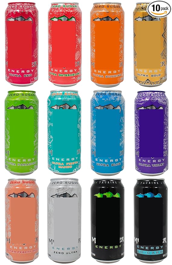 Monsters Energy Sampler Pack Super Drink 10 Flavor Variety Pack - 16 Fl Oz Cans (10 Pack)