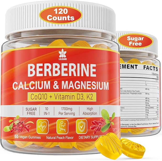 LILICARE 2Pack Berberine Supplement Gummies &amp 1Pack 5HTP Liquid Filled Gummies for Adults &amp Kids 8+ Sugar Free