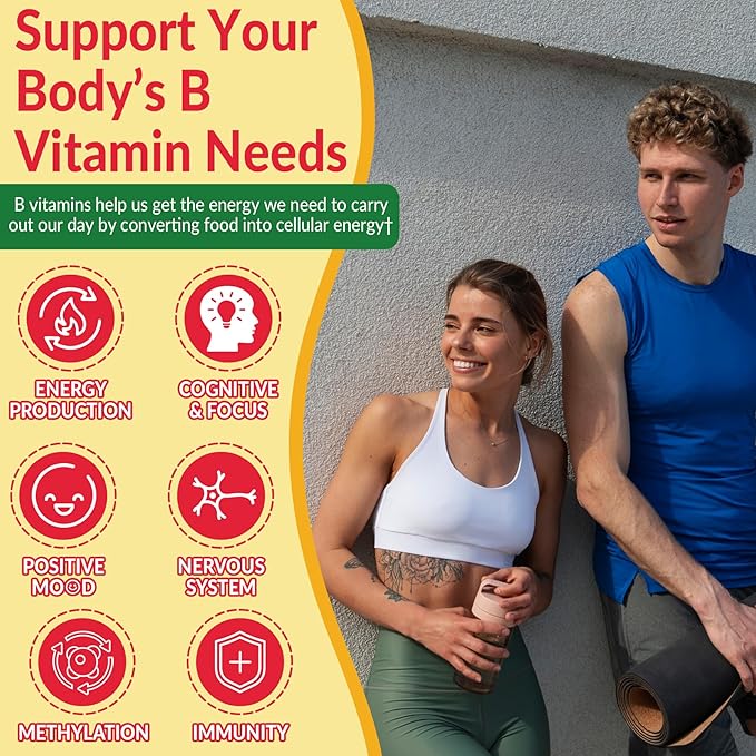 Super Vitamin B Complex Gummies - Methylated B Complex for Women &amp Men All B Vitamins Methyl B12 Methylfolate Vitamin C Choline Inositol PABA for Energy Brain &amp Immune 0g Sugar Vegan