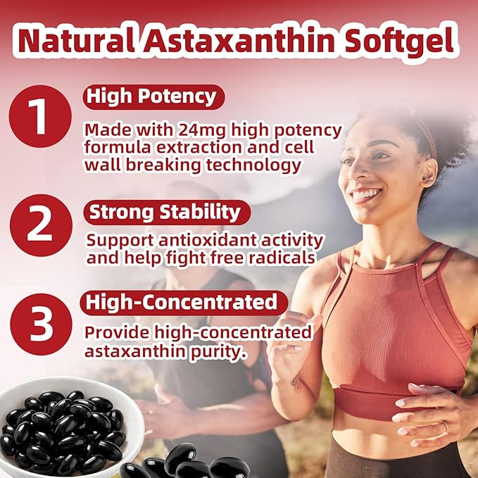 Astaxanthin 24mg Premium Astaxanthin Antioxidant Supplements with MCT Oil Ashwagandha Extract Supports Eye Skin Immune Internal Circulation Microalgae Source Triple Strength - 300 Softgels