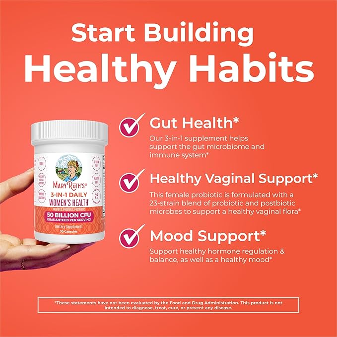 MARYRUTH'S 3-in-1 Daily Health Probiotics for Women | Hormone Support &amp Gut Health Supplement for Women | Women’s Probiotic | 50 Billion CFU | Vegan | 30 ct