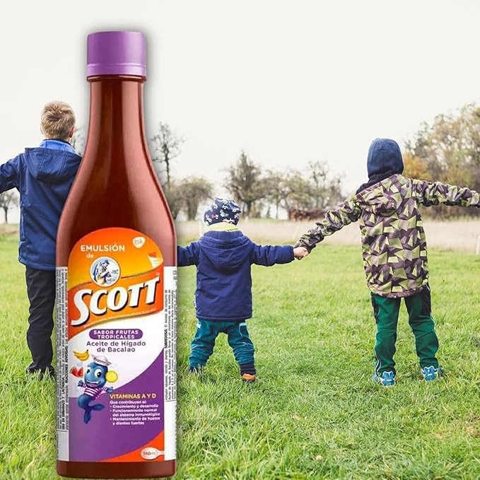 Emulsion de Scott Aceite de hígado de bacalao sabor Frutas Tropicales Pack de 2 de 6.1 fl oz - 180 ml - Suplemento dietético para niños con vitamina A y Calcio