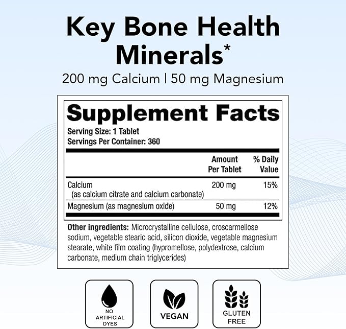 Theralogix CalMag Thins Calcium &amp Magnesium Supplement - Bone Support Supplement for Women &amp Men - Contains 200 mg of Calcium and 50 mg of Magnesium - NSF Certified - 360 Tablets