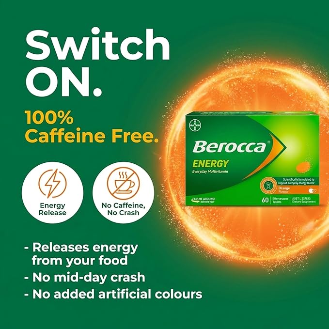 Berocca Energy Vitamin B &amp C Orange Flavour Effervescent Tablets 60 Pack