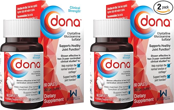 Dona Crystalline Glucosamine Sulfate 750 Mg Joint Supplement Pills for Knee Comfort &amp Joint Health Support 750 Mg 60 Count (2 Pack).