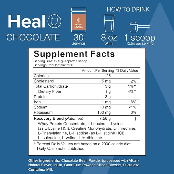 The Amino Co. - Heal - Post Workout Recovery Drink with Pure Eaa Amino Acid Formula - Creatine Monohydrate Powder for Efficient Muscle Repair Vegan and Keto-Friendly with Chocolate Flavor - 13.23oz.