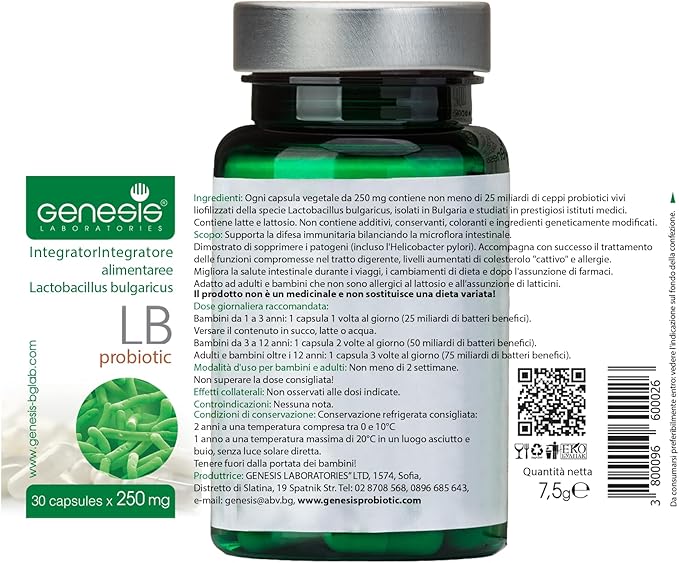 Probiotic Lactobacillus Supplement 30 Capsules with Lactobacillus Bulgaricus 250 mg Probiotic Digestive Immune Support Gut Health Probiotics for Digestive Health Anti Bloating