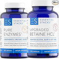 Essential Stacks Beat Bloating Bundle - Digestive Enzymes (60 ct) &amp Betaine HCL with Pepsin (120 ct)