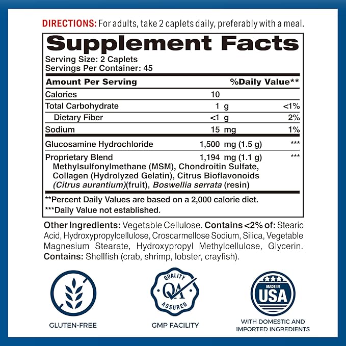 Vitamin World Triple Strength Joint Mover Glucosamine Chondroitin with MSM Joint Support Supplement Collagen &amp Boswellia Serrata Extract Support Joint Strength Comfort &amp Flexibility 90 Ca