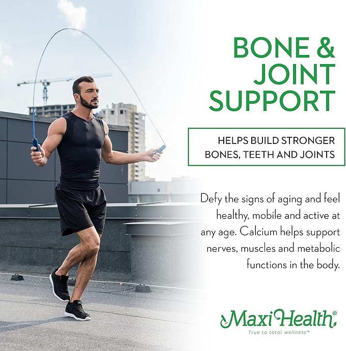 Maxi Health Men and Women 500 mg Calcium Supplement with Vitamin D3 (2000 IU) Magnesium (250 mg) and Vitamin K2 (150 mcg) - Bone Teeth and Joint Support - 120 Capsules