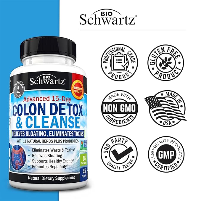 BioSchwartz 15 Day Cleanse for Colon and Gut Health Plus Cold Pressed MCT Coconut Oil Capsules (2 Month Supply)
