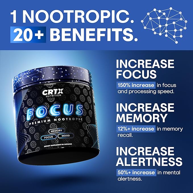 Nootropic Strongest Focus Supplement - Clinically Backed Ingredients Made in USA - Scientifically Backed Doses - Supplement for Brain Fog - AlphaGPC Lions Mane Rhodiola and More 10:1 90 Capsules