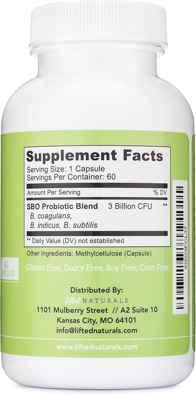 Lifted Naturals Spore Based Probiotic Probiotics - SBO Mood Boost - Spore/Soil-Based - Digestion &amp Natural Mood Support - Histamine-Free - 60 Day Supply Non-GMO Dairy-Free Gluten-Free Vegan