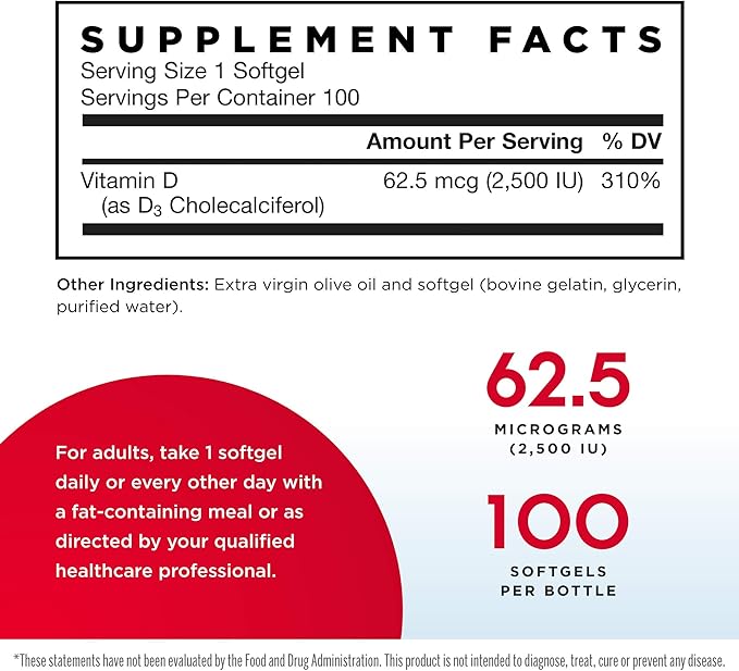 Jarrow Formulas Vitamin D3 2500 IU - 100 Softgels Pack of 2 - Bone Health Immune Function &amp Calcium Metabolism Support - 200 Total Servings