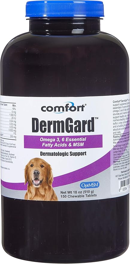 Kala Health Comfort DermGard Skin and Coat Supplement for Dogs 150 Count Supports Healthy Skin Shiny &amp Reduce Excessive Shedding Contains MSM Fish Oil &amp Omega 3 6 and 9 Essential Fatty