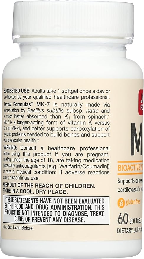 JARROW FORMULAS MK-7 Vitamin K2 Softgels 90 mcg 60 CT
