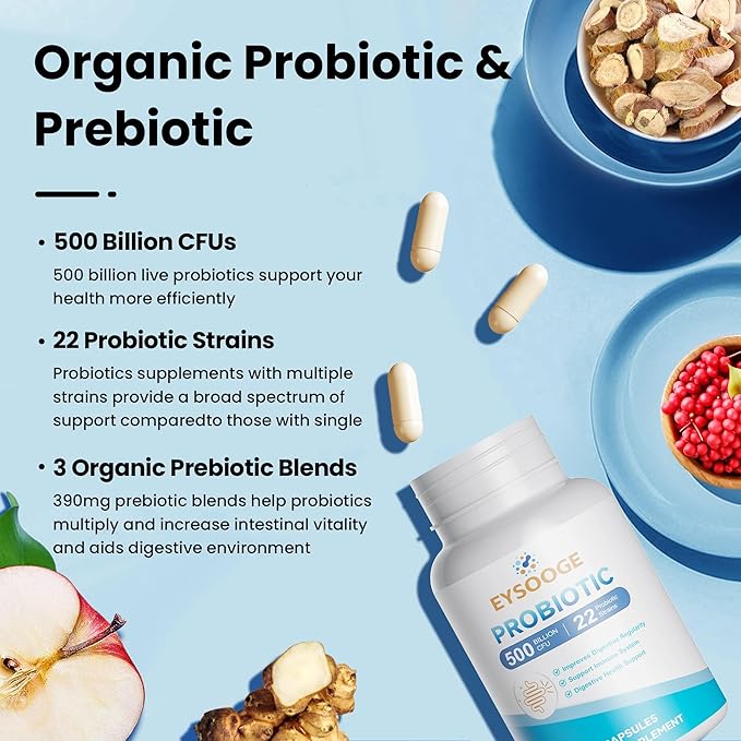 Probiotics for Women and Men 500 Billion CFU 22 Strains + Organic Prebiotics Daily Probiotics for Digestive Immune &amp Gut Health - 90 Capsules
