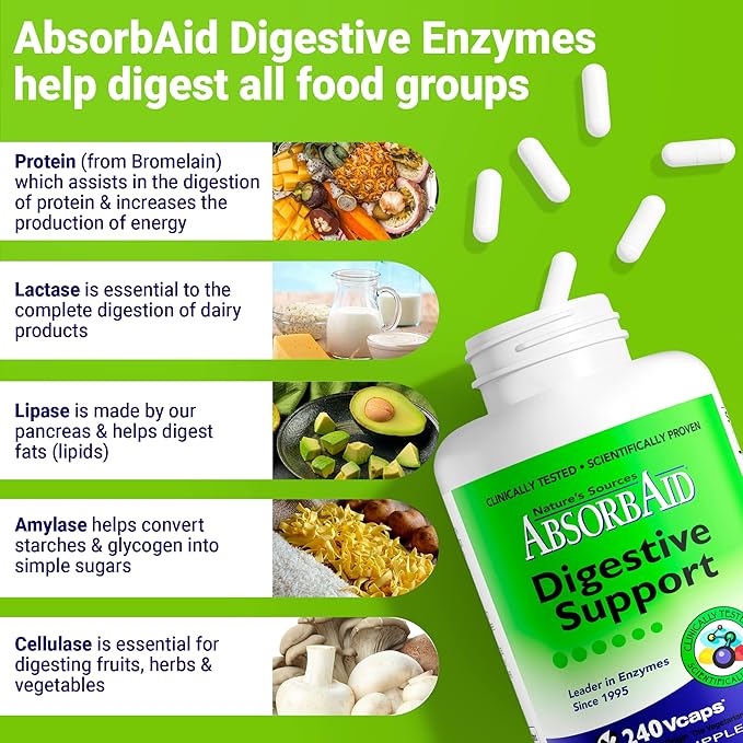 AbsorbAid Digestive Enzymes 240 vCaps Proven to Increase Vital Nutrient Absorption by up to 71%