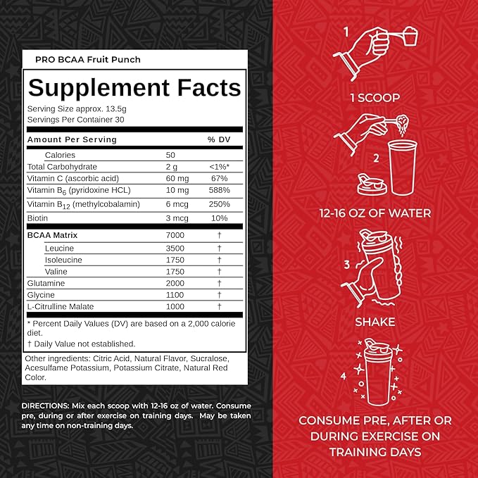 Max Muscle Pro BCAA Aminos for The Relentless 7G BCAA Post Workout Muscle Recovery (Fruit Punch)
