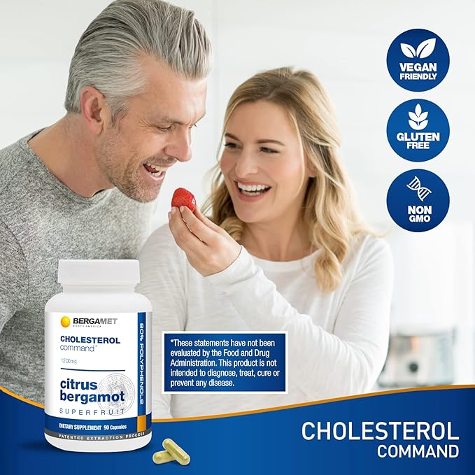 Cholesterol Command Citrus Bergamot SuperFruit Supplement 47% Bergamot Polyphenol Fraction (BPF) Patented Formula Made in the USA 3 Months 270 Capsules - 3 Bottles