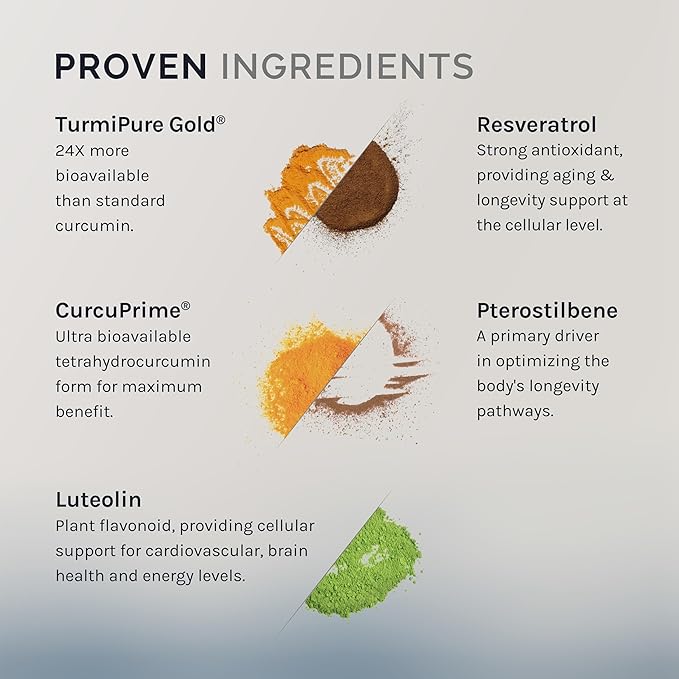 InfiniWell Senescent Regulator - Turmeric Curcumin Supplement with Resveratrol &amp Pterostilbene - Support Metabolic Health &amp Promote Healthy Youthful Cellular Function (60 Capsules)