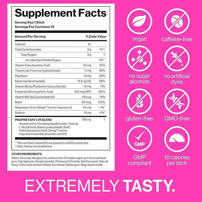 Fast Morning Relief Supplement Stick by Jelly IV - Natural Electrolytes &amp Liver Support Recovery - Nausea Reducing DHM - B Vitamins - Plant-Based Flavored Jelly Sticks - 15 Pack