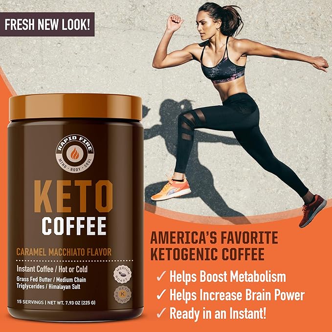 Rapid Fire Ketogenic Coffee Mix Caramel Macchiato with MCT Creamer Supports Metabolism Weight Loss Keto Diet 7.93 and 8.5 Ounces