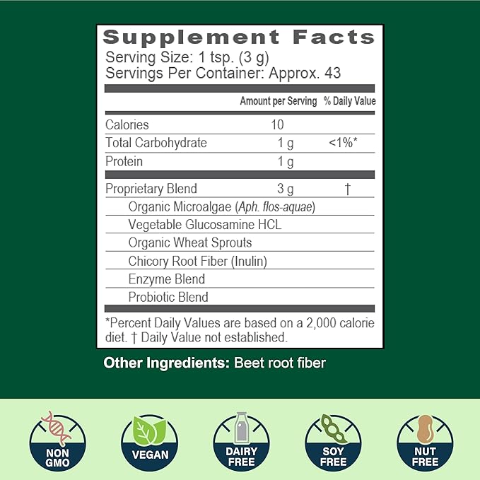Essentials Blend+ Greens Powder with Probiotics Enzymes &amp Glucosamine | Digestive &amp Joint Support | Daily Gut Health Nutrient Absorption &amp Energy | Vegan Non-GMO