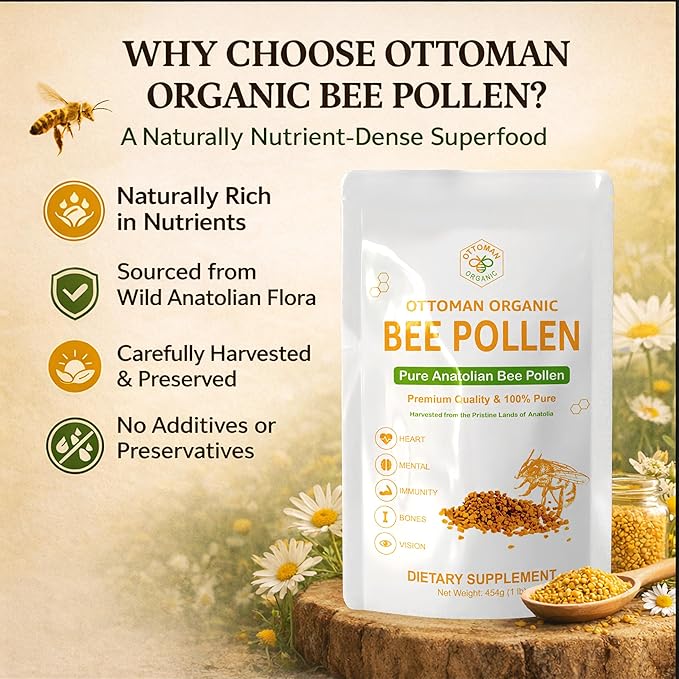 Bee Pollen – USDA &amp EU Organic Certified Halal ISO 22000 &amp GMP | 100% Pure Superfood Rich in Vitamins &amp Minerals | Non-GMO Additive-Free (1 Pound (Pack of 1))