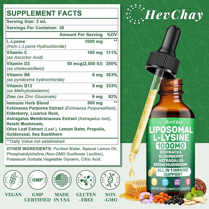 Liposomal L-Lysine Liquid + Lithium Orotate Gummies Bundle | Immune Support &amp Cognitive Health Supplement Combo for Adults &amp Kids