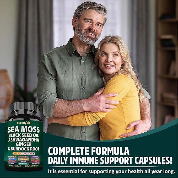 Sea Moss Black Seed Oil Ashwagandha Ginger Organic Sea Moss Capsules with Burdock Root Irish Seamoss Pills with Bladderwrack Turmeric Shilajit Multimineral Supplement USA (120 Capsules)