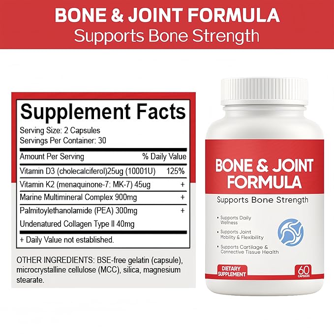 Osteo Bone &amp Joint Formula Forbone Density Bone and Joint Formula Supplement Calcium Supplements for Women with Vitamin D3 K2 Collagen Ll Marine Multimineral Complex 60 Capsules