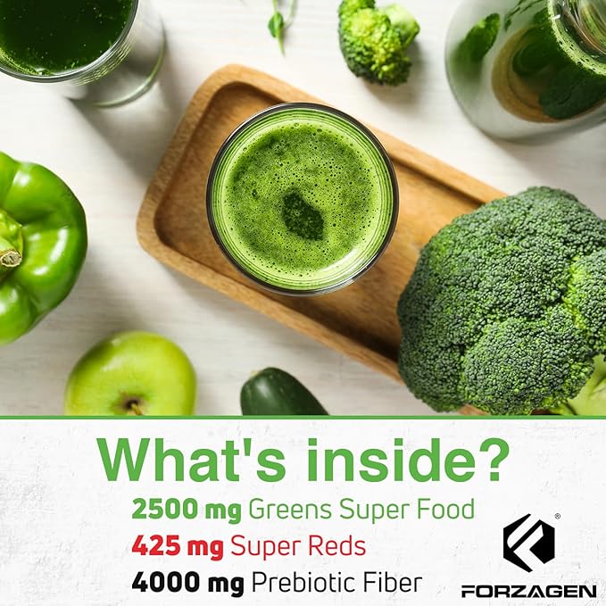 Forzagen Vegan Greens &amp Reds Superfood Powder - Organic Super Greens Powder | Premium Veggie Powder Supplement | 35 Servings Reds and Greens Superfood Powder