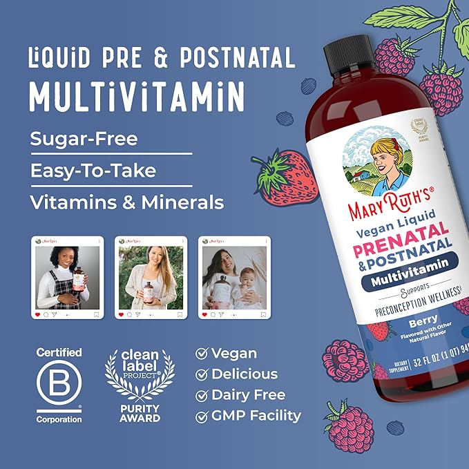 MARYRUTH'S Postnatal &amp Prenatal Vitamins for Women | Sugar Free | Selenium | Folate | Vegan | Non-GMO | Gluten Free | 32oz
