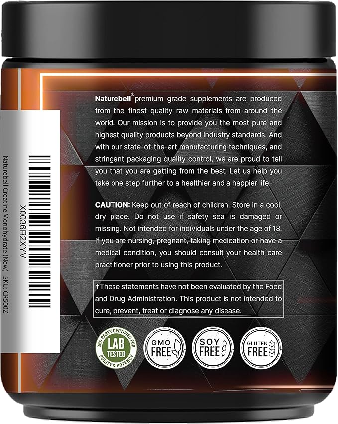 NatureBell 2 Pack Instant Creatine Monohydrate Powder 500g 5000mg Per Serving | Micronized Pure &amp Unflavored | Pre-Workout | Keto Vegan Filler-Free | 200 Servings (2.2 lb)