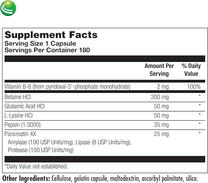 Nutra Biogenesis PanZyme - Betaine HCL with Pepsin Pancreatin Lipase and Protease Cellular Energy Nervous System and Metabolic Health Support - 180 Capsules